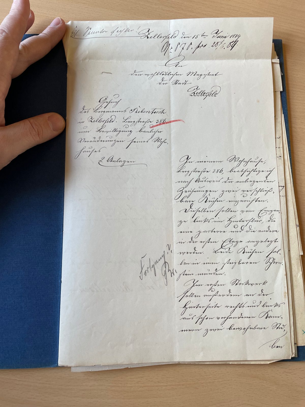 Bauakte Bergstraße 14 – handschriftliches Schreiben von 1889