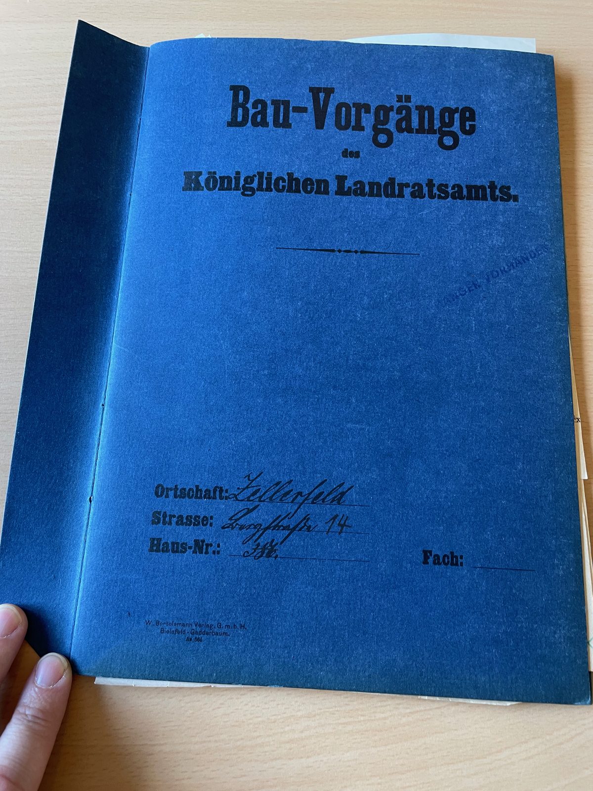 Historische Bauakte Bergstraße 14 Zellerfeld – Deckblatt Königliches Landratsamt