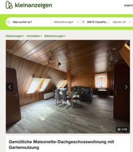 Mietwohnung-Anzeige in Clausthal-Zellerfeld auf Kleinanzeigen