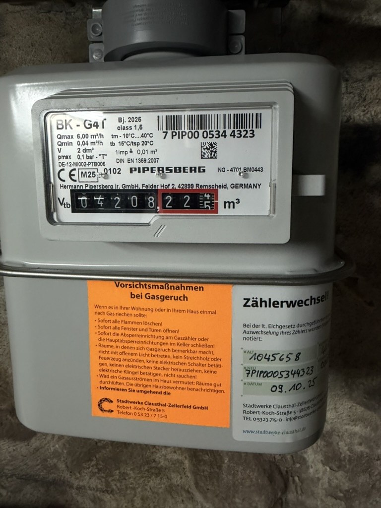 Gaszähler Miethaus Clausthal-Zellerfeld – Betriebskosten Heizkostenabrechnung