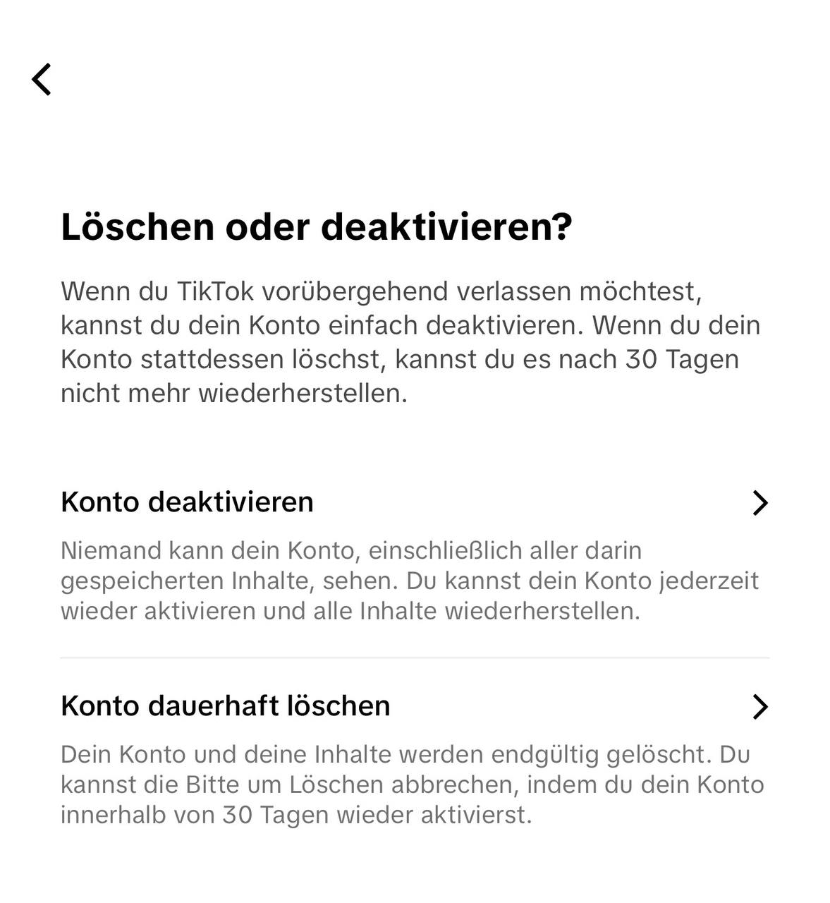 TikTok Auswahl: Konto deaktivieren oder dauerhaft löschen